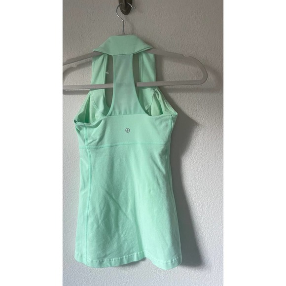 Lululemon Scoop Neck Tan Luon Fresh Teal Top Size 4 - Picture 3 of 9